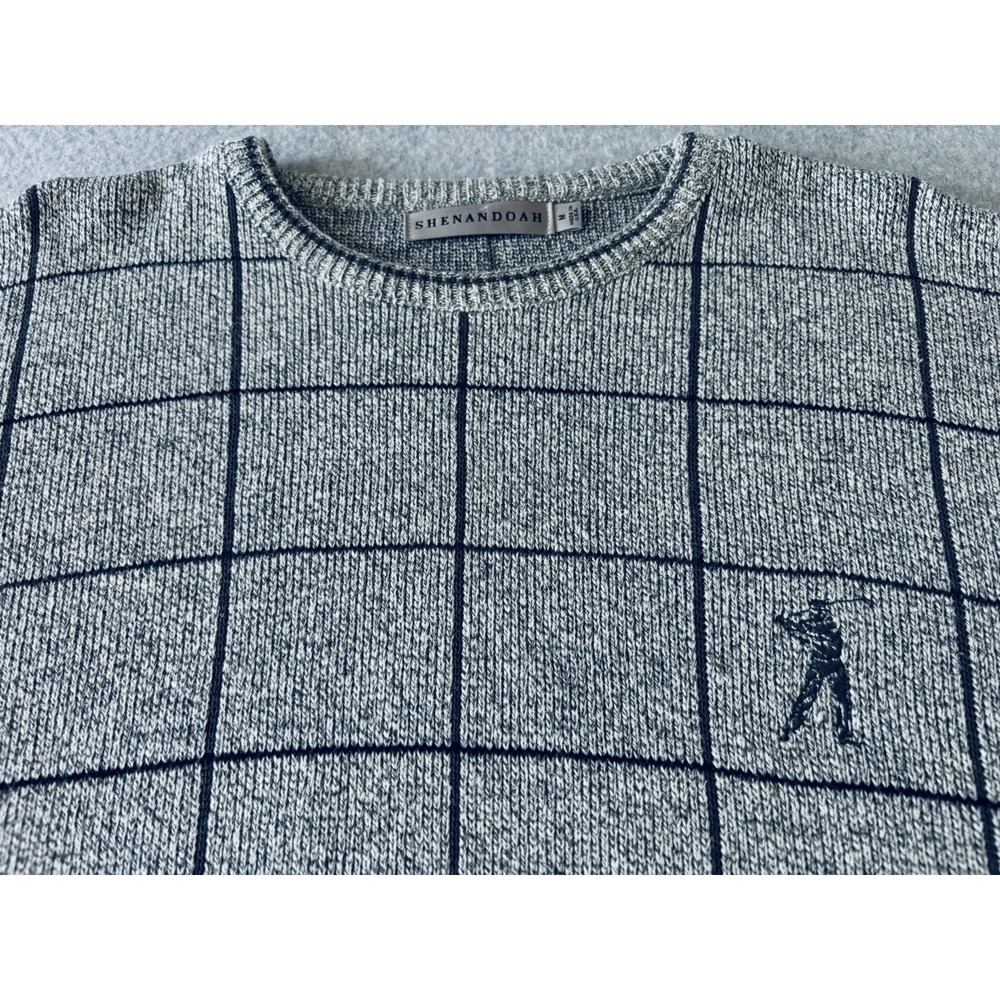 Vintage 90s Shenandoah Sweater Grey Grid Windowpane Golf Grandpa Mens Medium